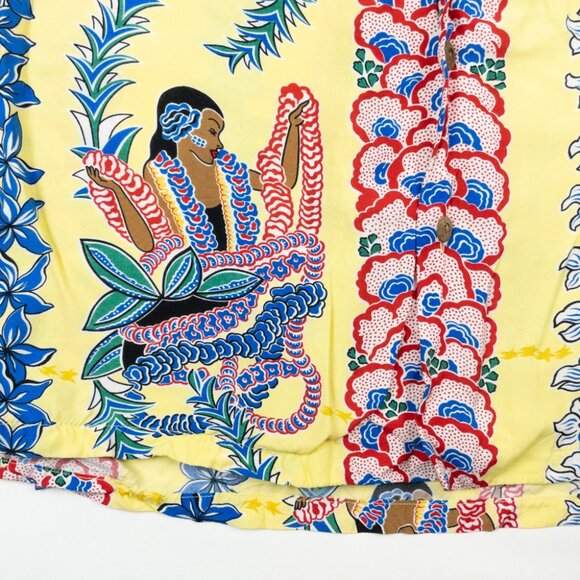 Kamehameha Hawaiian Shirt Lei Lady Mens XL Yellow Tropical Print Rayon USA Aloha - Picture 8 of 15